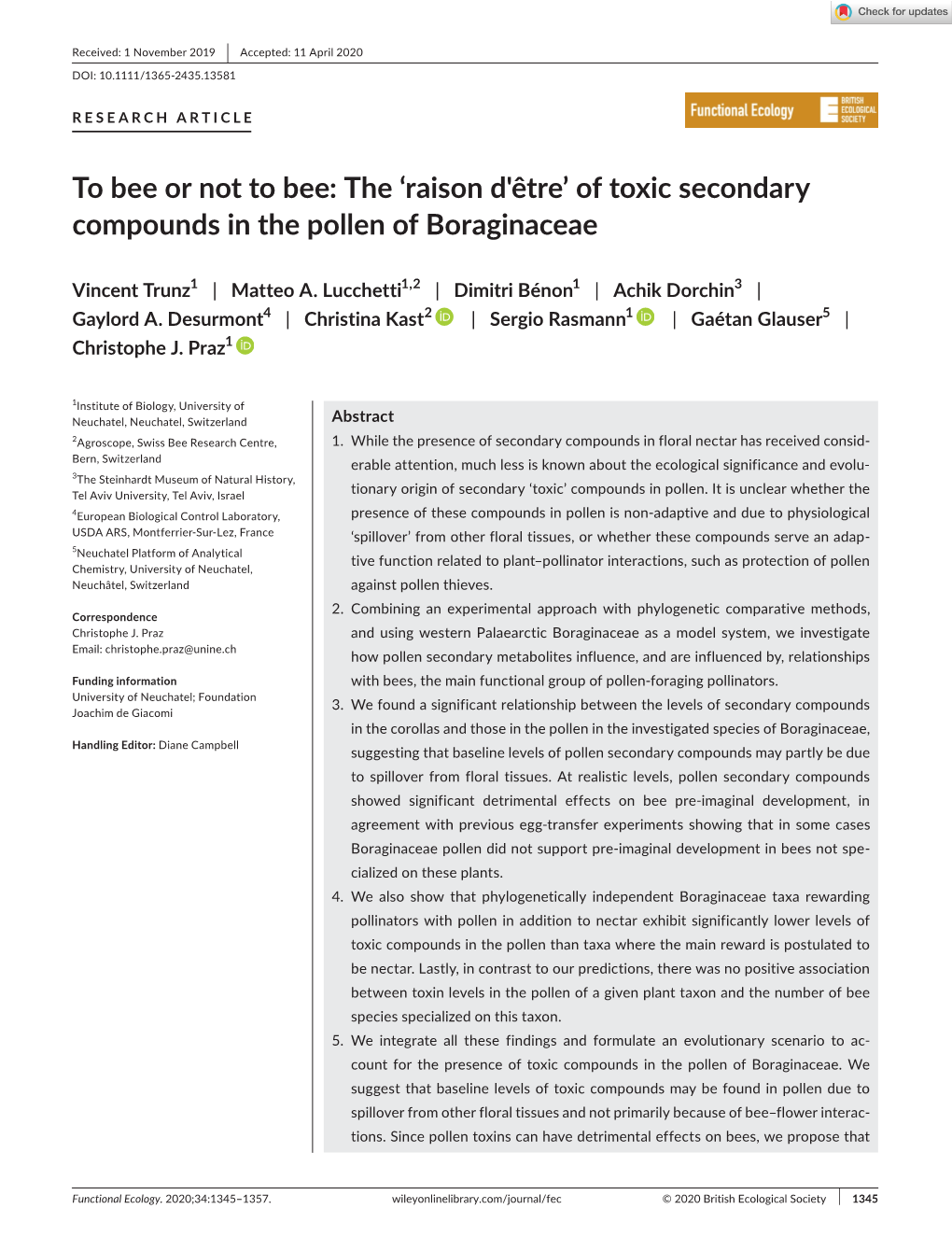 Être' of Toxic Secondary Compounds in the Pollen of Boraginaceae