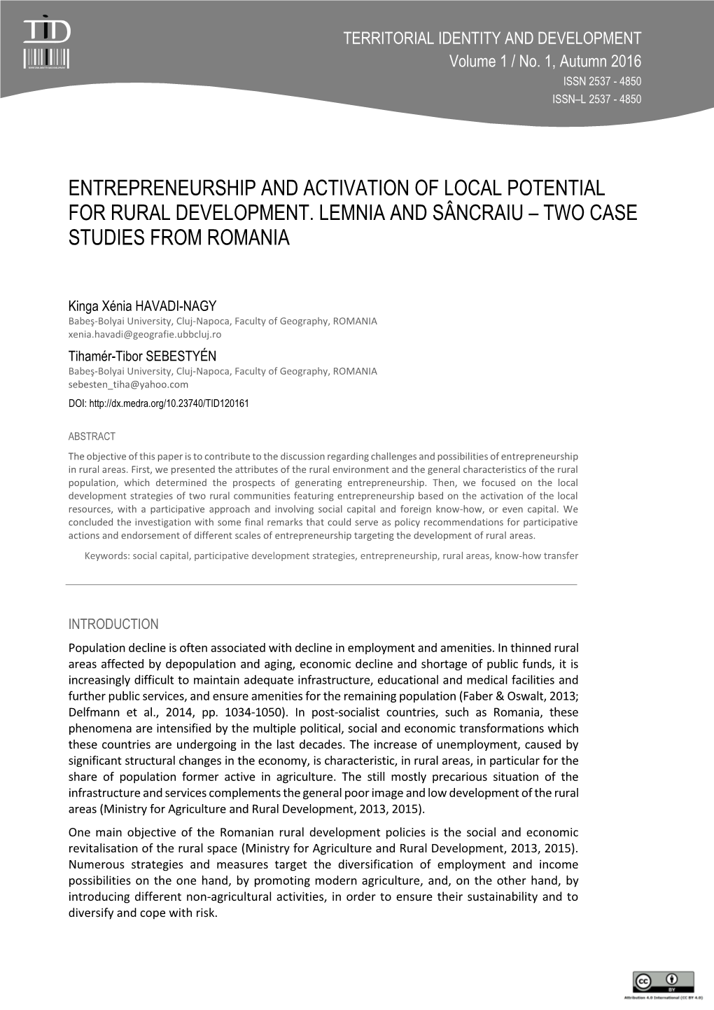 Entrepreneurship and Activation of Local Potential for Rural Development