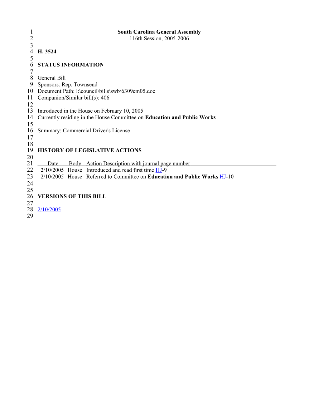 2005-2006 Bill 3524: Commercial Driver's License - South Carolina Legislature Online