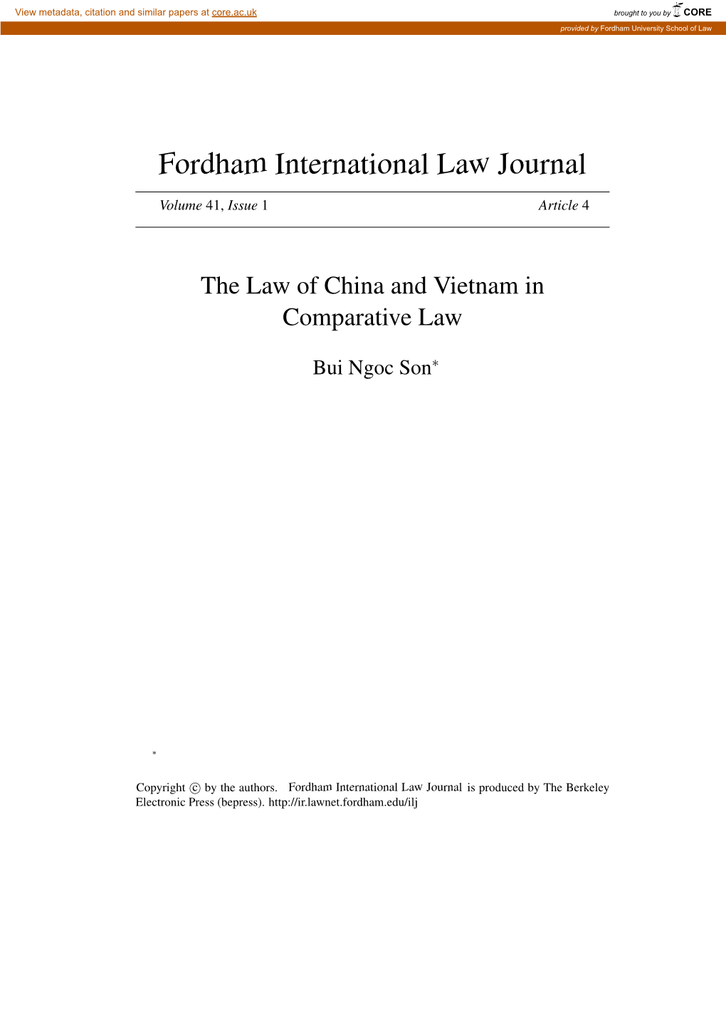 The Law of China and Vietnam in Comparative Law