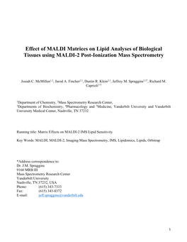 Effect of MALDI Matrices on Lipid Analyses of Biological Tissues Using MALDI-2 Post-Ionization Mass Spectrometry