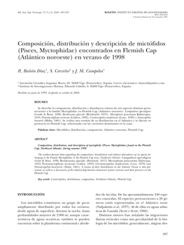 Pisces, Myctophidae) Encontrados En Flemish Cap (Atlántico Noroeste) En Verano De 1998