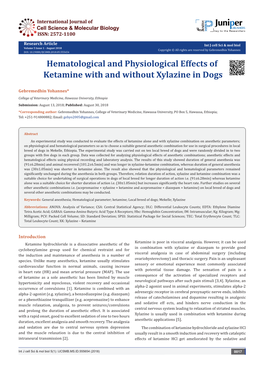 Hematological and Physiological Effects of Ketamine with and Without Xylazine in Dogs