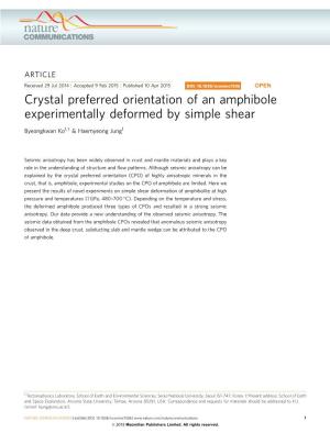 Crystal Preferred Orientation of an Amphibole Experimentally Deformed by Simple Shear
