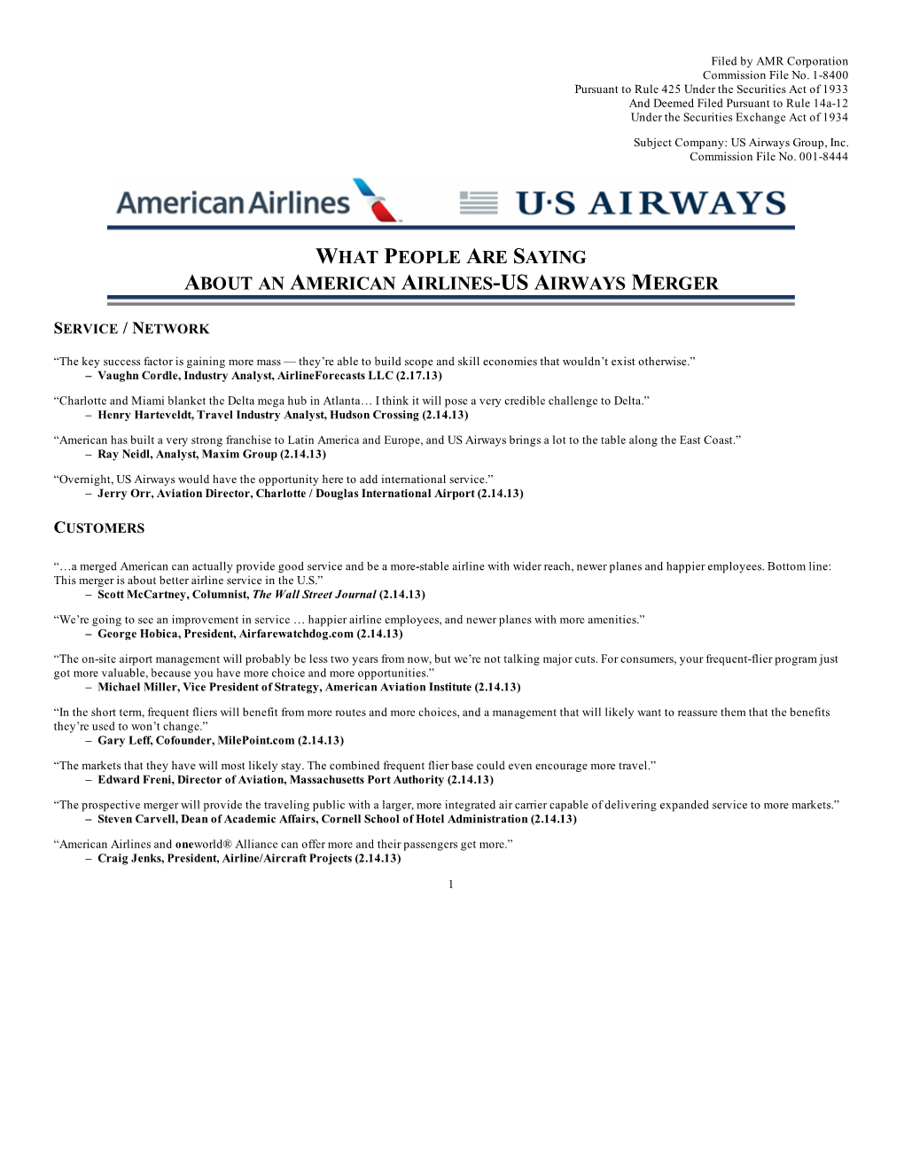 What People Are Saying About an American Airlines-Us Airways Merger