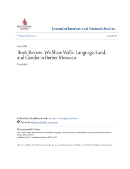 We Share Walls: Language, Land, and Gender in Berber Morocco Damla Isik