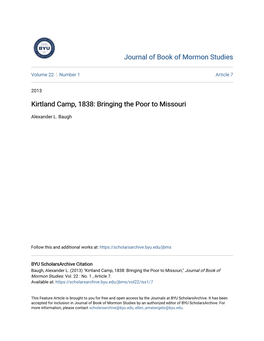 Kirtland Camp, 1838: Bringing the Poor to Missouri