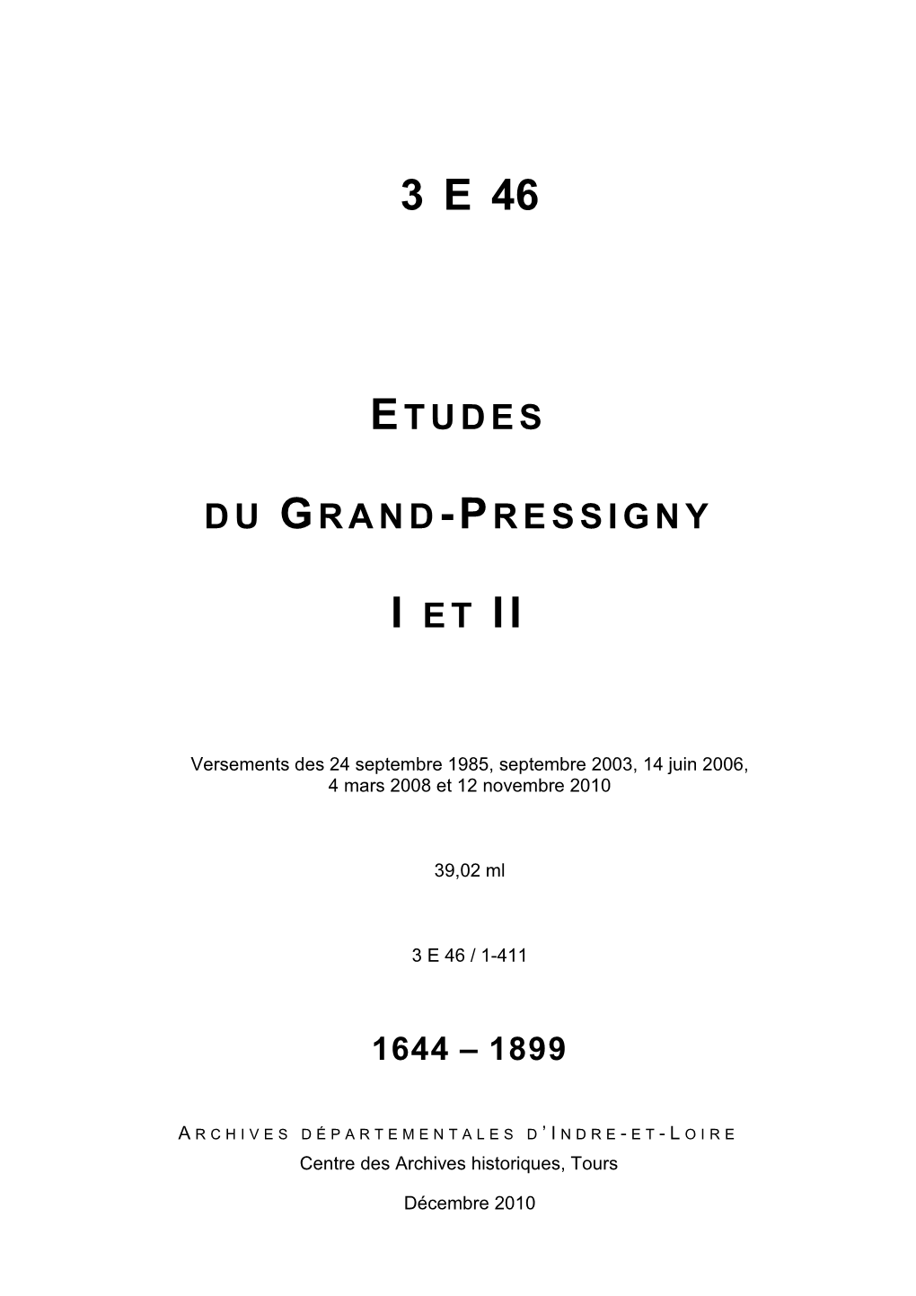 Etude Du Grand-Pressigny I