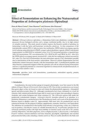 Effect of Fermentation on Enhancing the Nutraceutical Properties of Arthrospira Platensis (Spirulina)