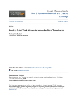Coming out at Work: African-American Lesbiansâ•Ž Experiences