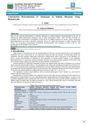 Academic Journal of Chemistry Colorimetric Determination Of