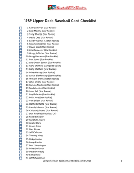 1989 Upper Deck Baseball Card Checklist