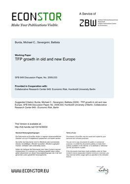 TFP Growth in Old and New Europe