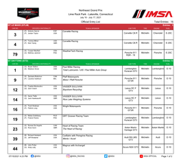 Entry List Total Entries: 16 GT LE MANS (GTLM) Entries: 3 CAR NO