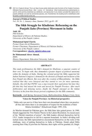 The Sikh Struggle for Khalistan: Refocusing on the Punjabi Suba