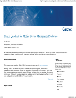 Magic Quadrant for Mobile Device Management Software