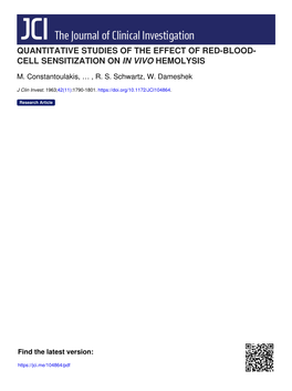 Quantitative Studies of the Effect of Red-Blood- Cell Sensitization on in Vivo Hemolysis