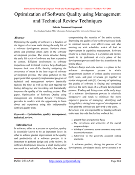 Optimization of Software Quality Using Management and Technical Review Techniques