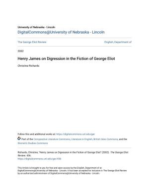 Henry James on Digression in the Fiction of George Eliot