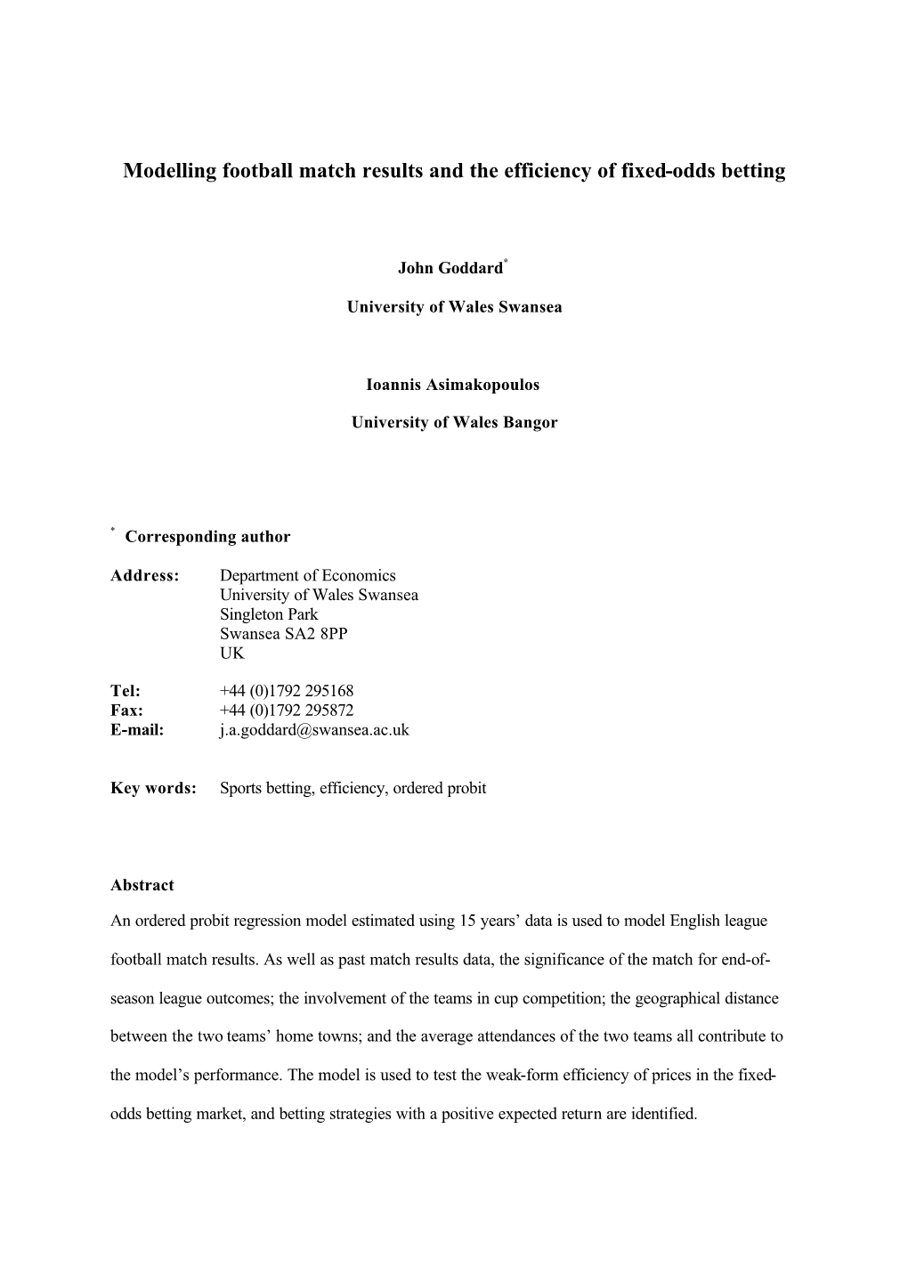 Modelling Football Match Results and the Efficiency of Fixed-Odds Betting