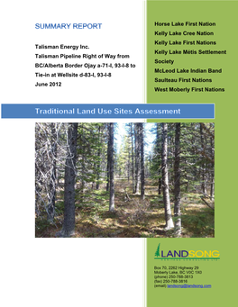 Traditional Land Use (TLU) Sites Assessment