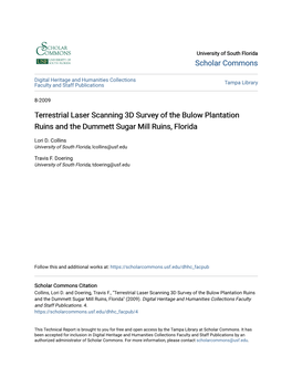 Terrestrial Laser Scanning 3D Survey of the Bulow Plantation Ruins and the Dummett Sugar Mill Ruins, Florida