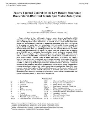 Passive Thermal Control for the Low Density Supersonic Decelerator (LDSD) Test Vehicle Spin Motors Sub-System