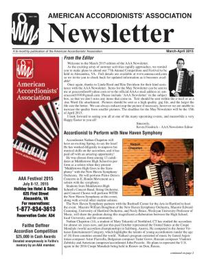 March-April 2015 from the Editor Welcome to the March 2015 Edition of the AAA Newsletter