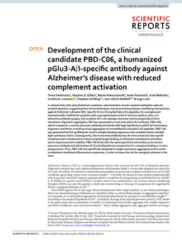 Development of the Clinical Candidate PBD-C06, a Humanized Pglu3-Aβ-Specific Antibody Against Alzheimer's Disease with Reduced Complement Activation