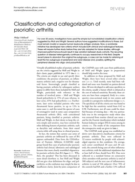 Classification and Categorization of Psoriatic Arthritis