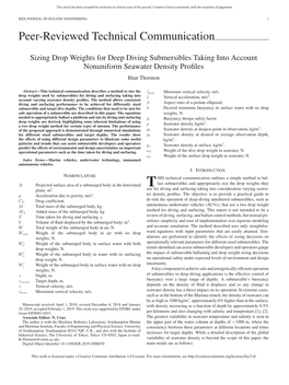Sizing Drop Weights for Deep Diving Submersibles Taking Into Account Nonuniform Seawater Density Proﬁles Blair Thornton