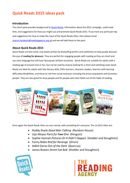 Quick Reads 2015 Ideas Pack