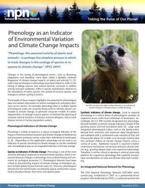 Phenology As an Indicator of Environmental Variation and Climate Change Impacts