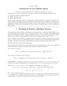 Introduction to Levi-Sobolev Spaces 1. Prototypical Sobolev Imbedding Theorem