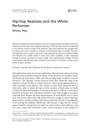 Hip-Hop Realness and the White Performer Mickey Hess
