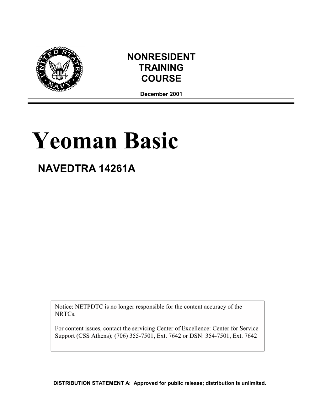 Yeoman Basic NAVEDTRA 14261A