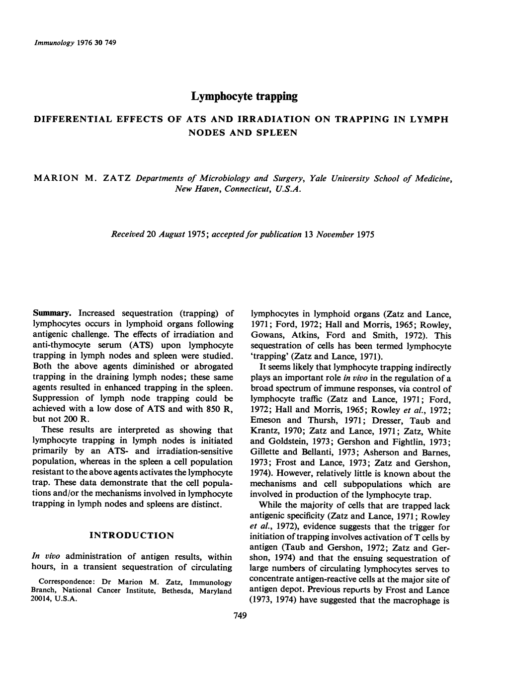 Lymphocyte Trapping