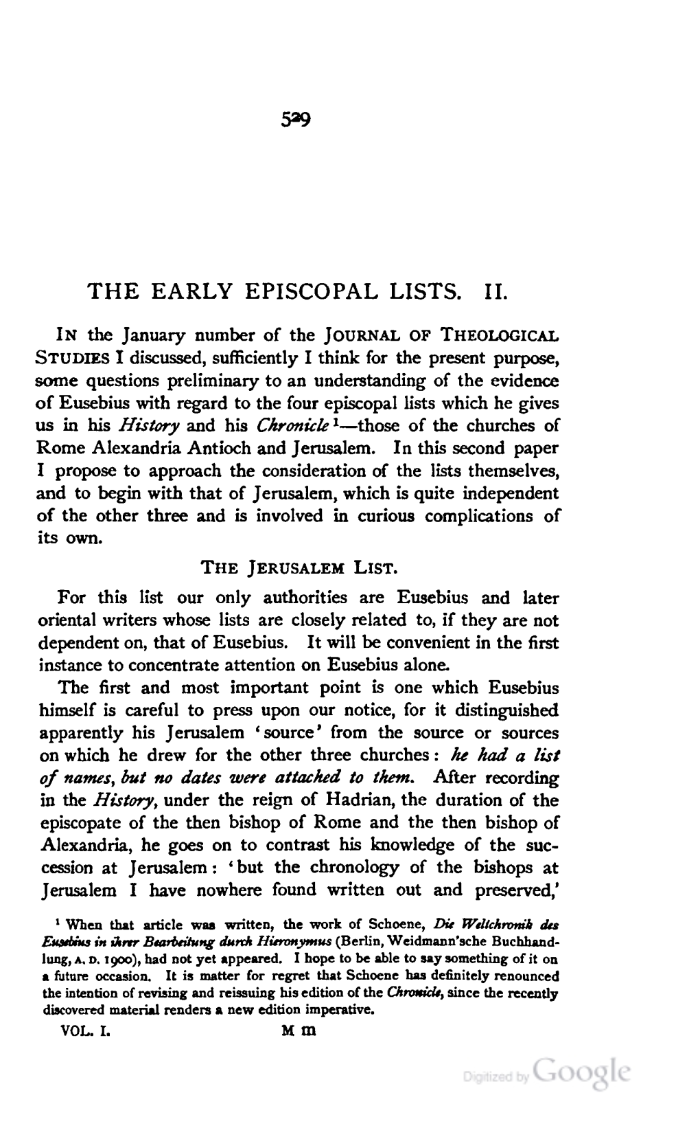 "Early Episcopal Lists, II," Journal of Theological Studies 1 No 4