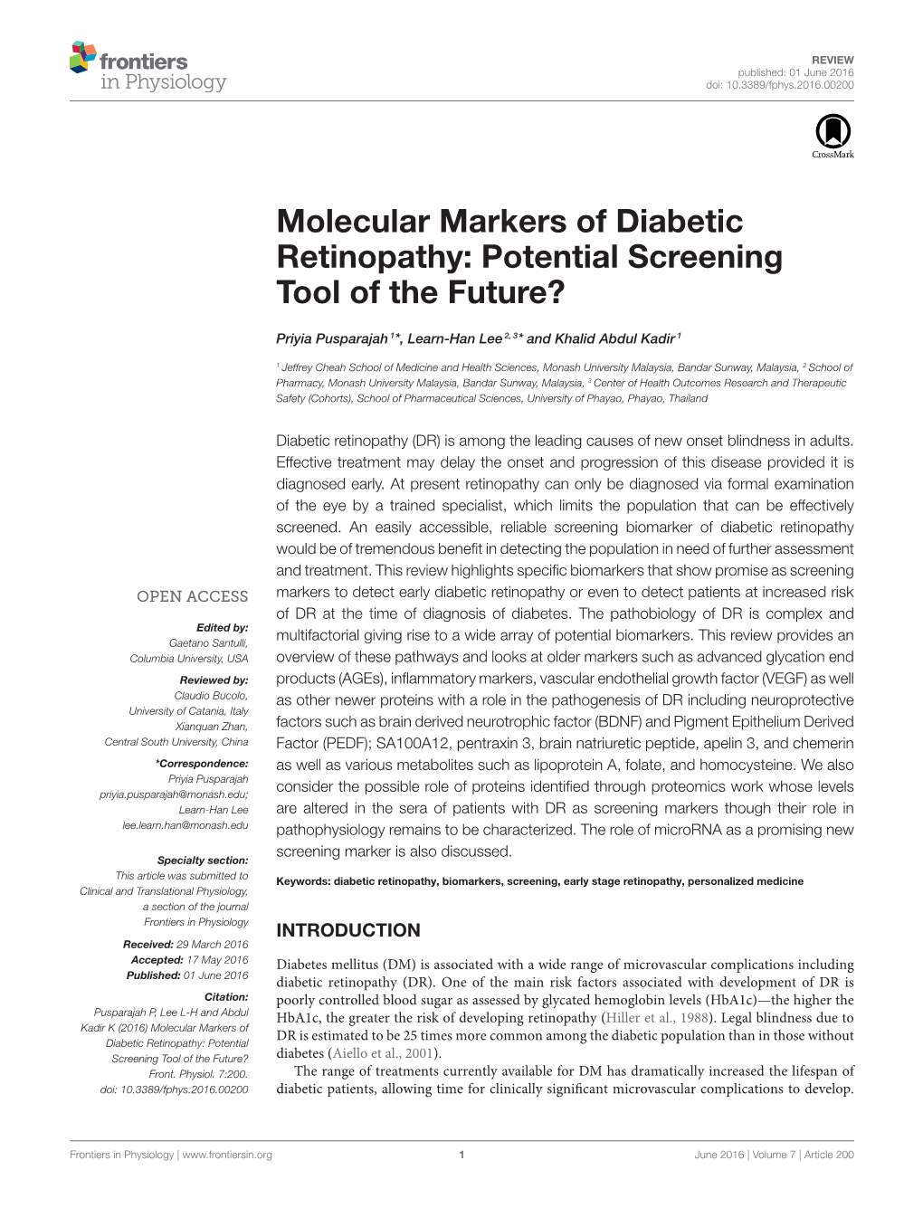 Molecular Markers of Diabetic Retinopathy: Potential Screening Tool of the Future?