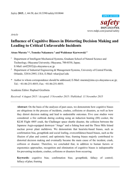 Influence of Cognitive Biases in Distorting Decision Making and Leading to Critical Unfavorable Incidents