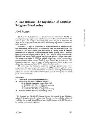 The Regulation of Canadian Religious Broadcasting