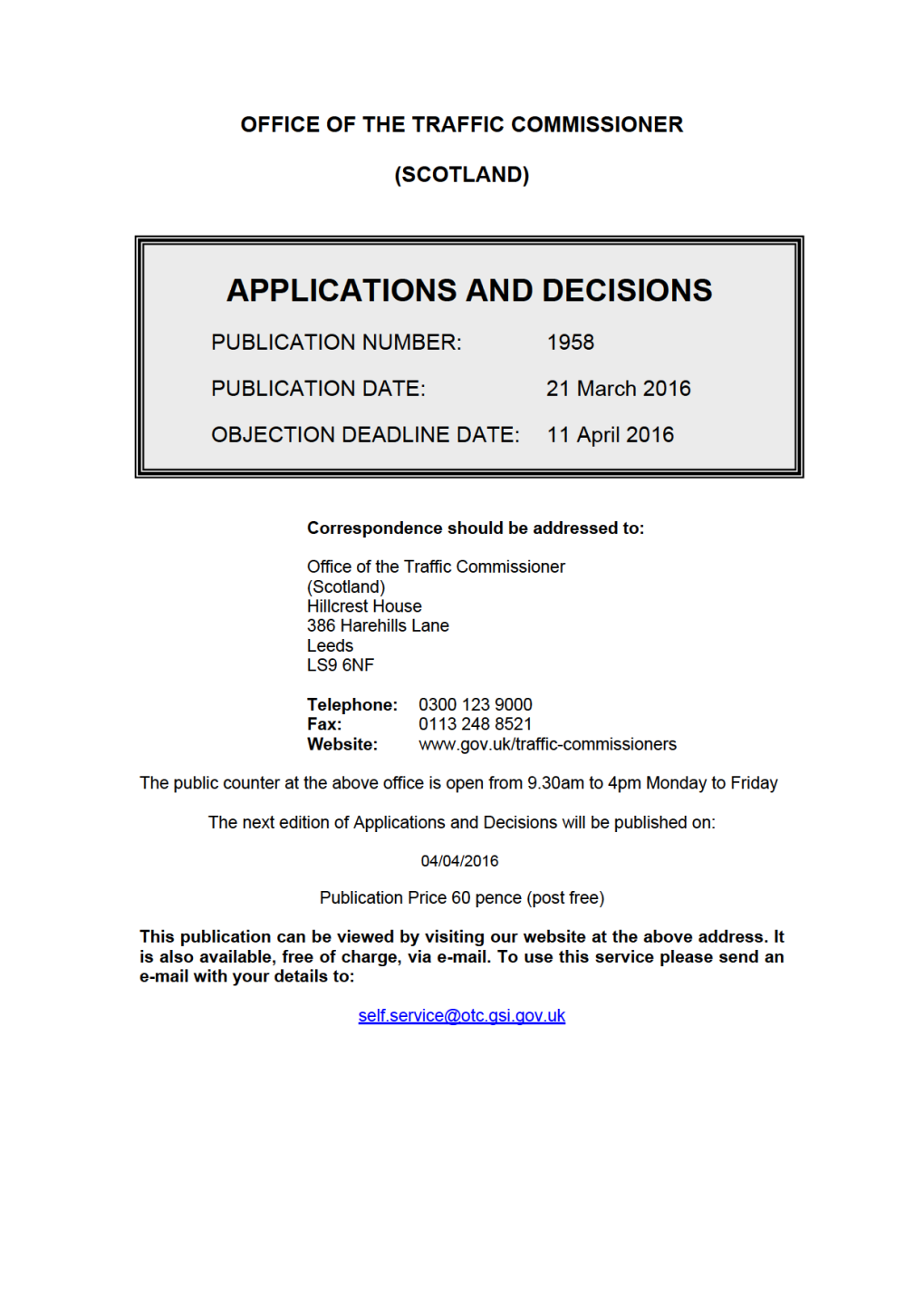 APPLICATIONS and DECISIONS 21 March 2016