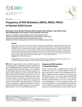 Frequency of RAS Mutations (KRAS, NRAS, HRAS) in Human Solid Cancer