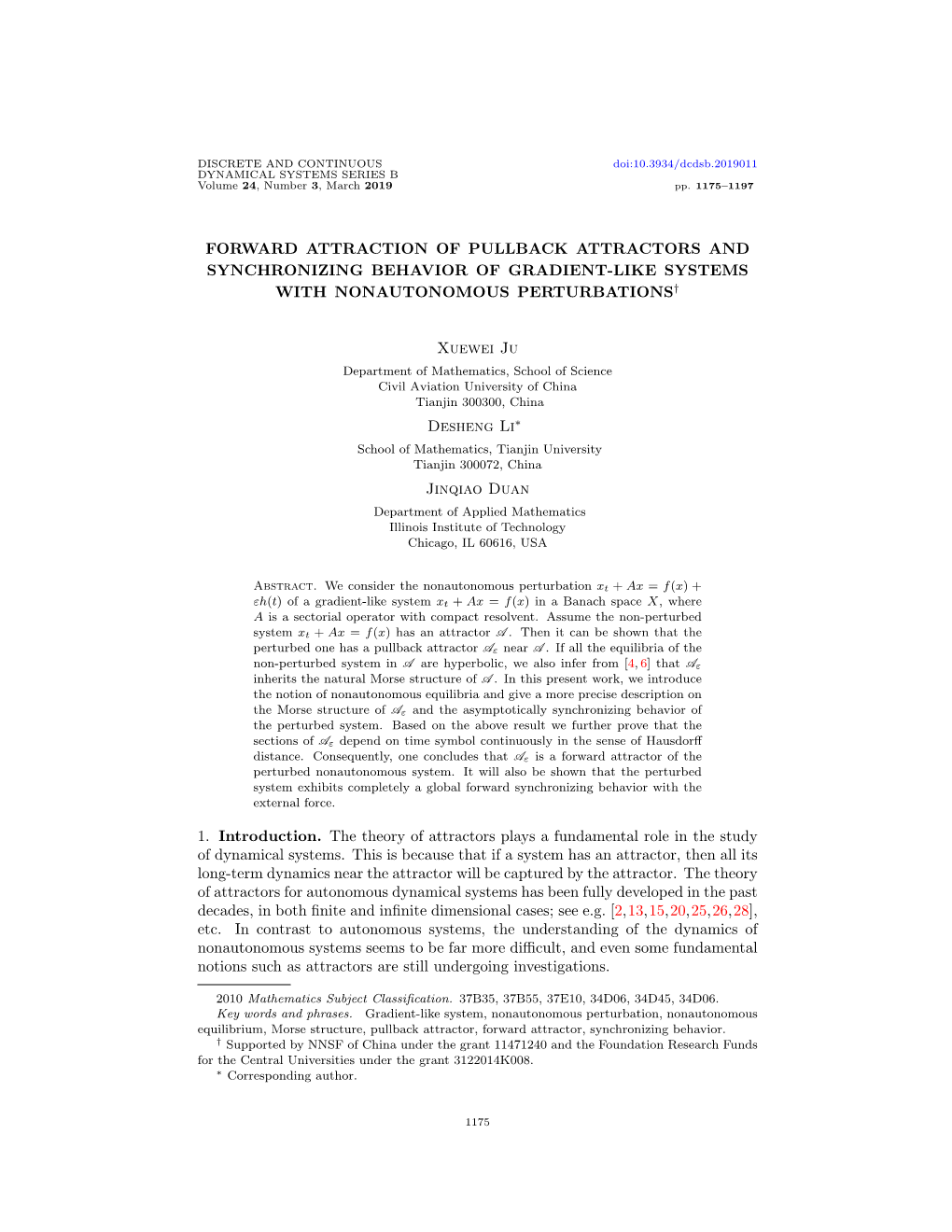 Forward Attraction of Pullback Attractors and Synchronizing Behavior of Gradient-Like Systems with Nonautonomous Perturbations X