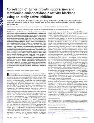 Correlation of Tumor Growth Suppression and Methionine Aminopetidase-2 Activity Blockade Using an Orally Active Inhibitor
