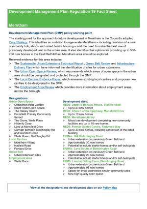 Development Management Plan Regulation 19 Fact Sheet Merstham