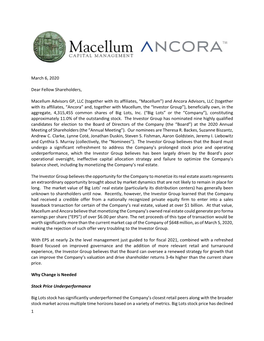 Open Letter to Shareholders