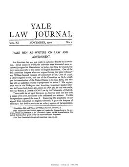 Yale Men As Writers on Law and Government