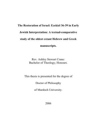 The Restoration of Israel: Ezekiel 36-39 in Early