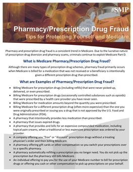 Pharmacy/Prescription Drug Fraud Tips for Protecting Yourself and Medicare